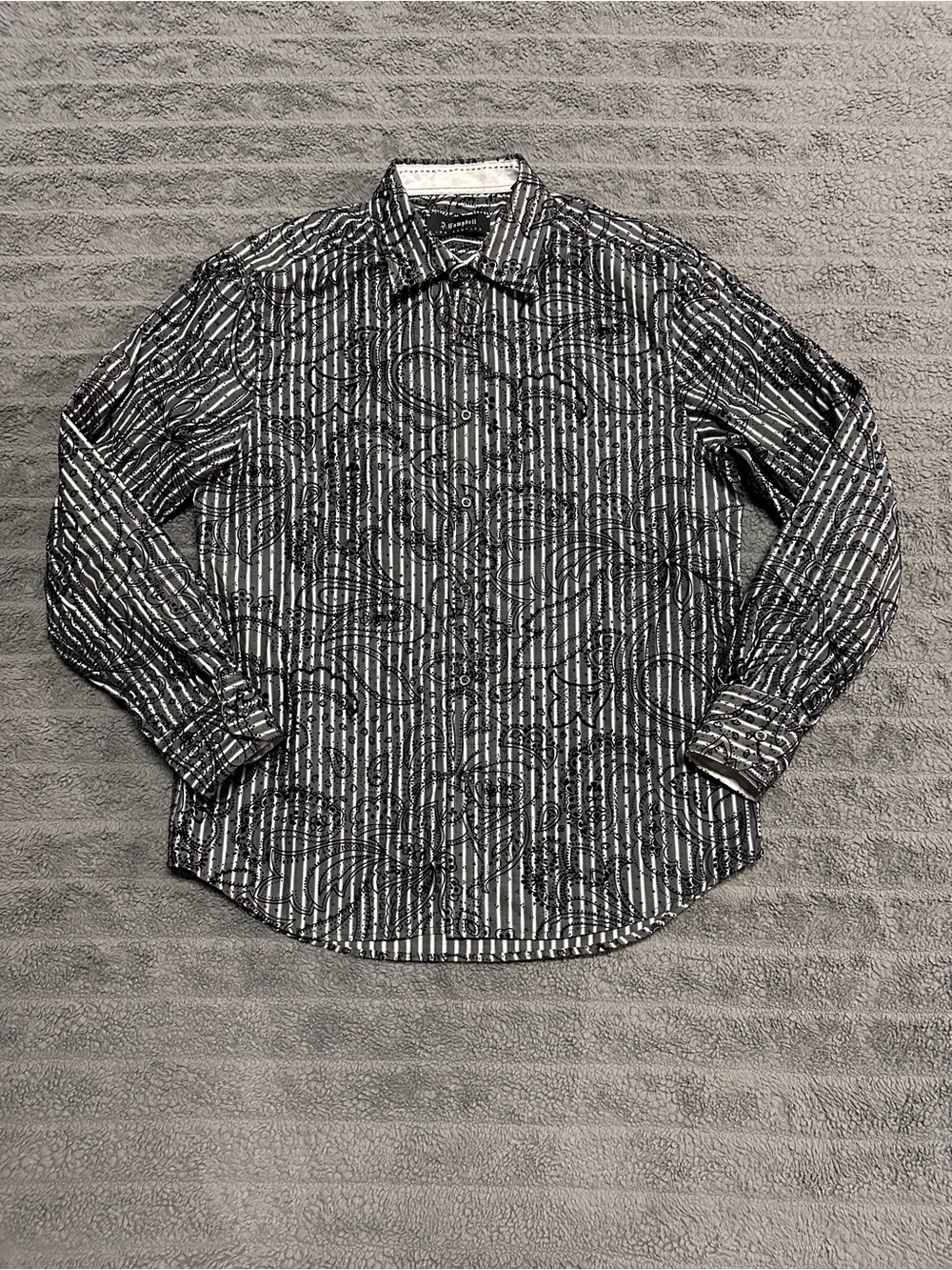 J campbell Grey  stripe black  floral stitching Button Down Long Shirt  size L